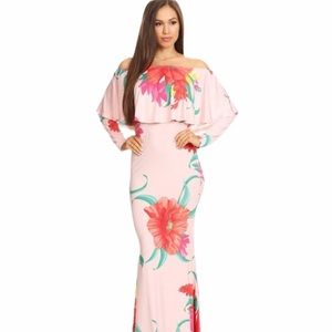 🆕 Pink Floral Off Shoulder Mermaid Maxi Dress